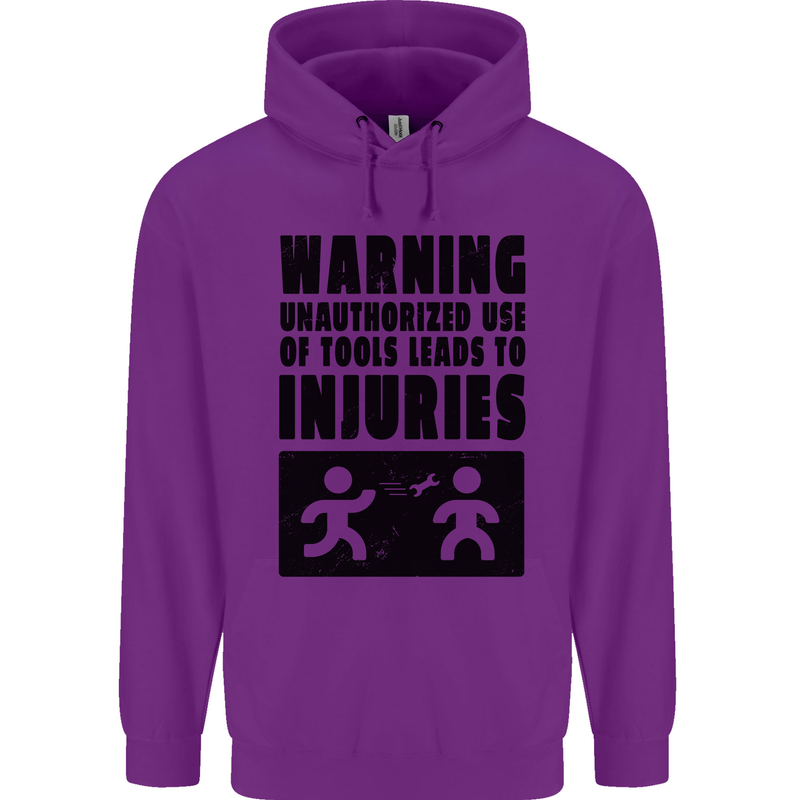 Warning Tools DIY Tradesman Carpenter Childrens Kids Hoodie Purple