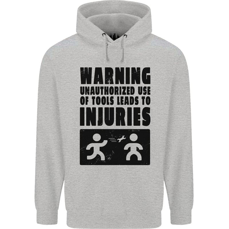 Warning Tools DIY Tradesman Carpenter Childrens Kids Hoodie Sports Grey