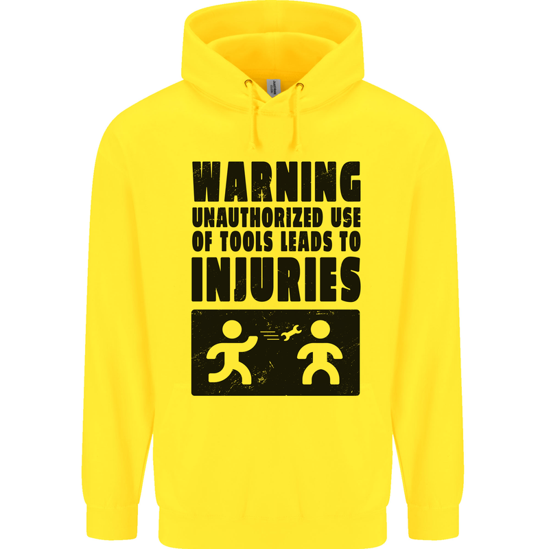 Warning Tools DIY Tradesman Carpenter Childrens Kids Hoodie Yellow