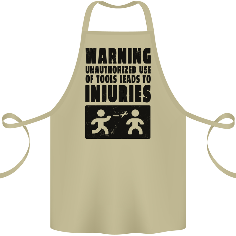 Warning Tools DIY Tradesman Carpenter Cotton Apron 100% Organic Khaki