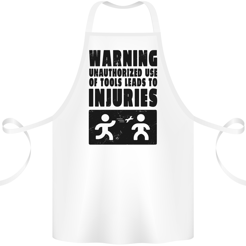 Warning Tools DIY Tradesman Carpenter Cotton Apron 100% Organic White