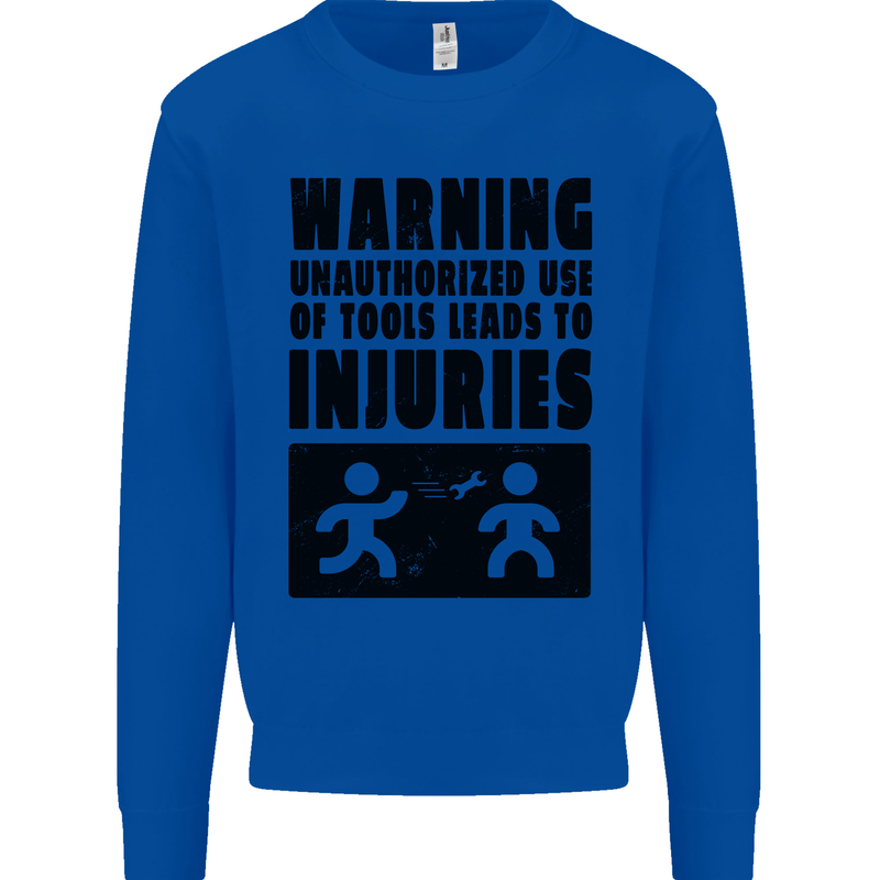 Warning Tools DIY Tradesman Carpenter Kids Sweatshirt Jumper Royal Blue