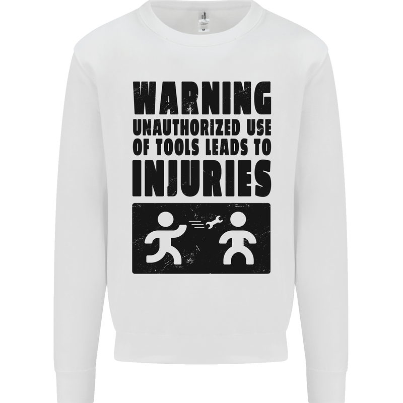 Warning Tools DIY Tradesman Carpenter Kids Sweatshirt Jumper White