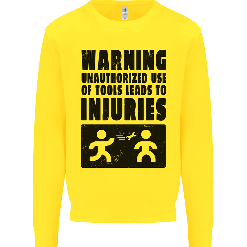 Warning Tools DIY Tradesman Carpenter Kids Sweatshirt Jumper Yellow