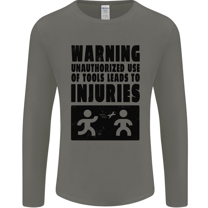 Warning Tools DIY Tradesman Carpenter Mens Long Sleeve T-Shirt Charcoal
