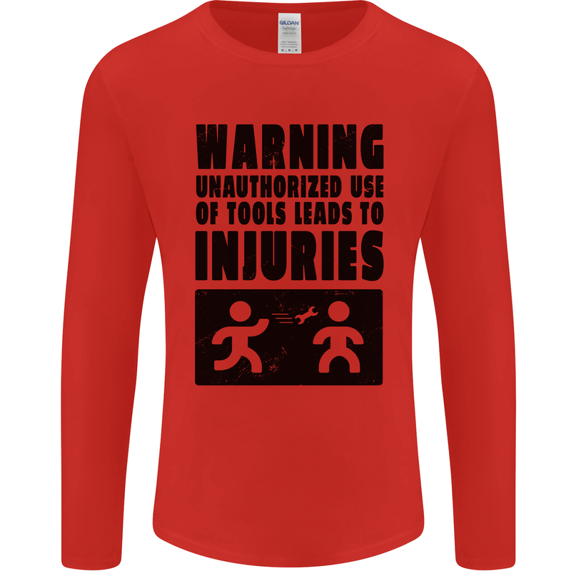Warning Tools DIY Tradesman Carpenter Mens Long Sleeve T-Shirt Red