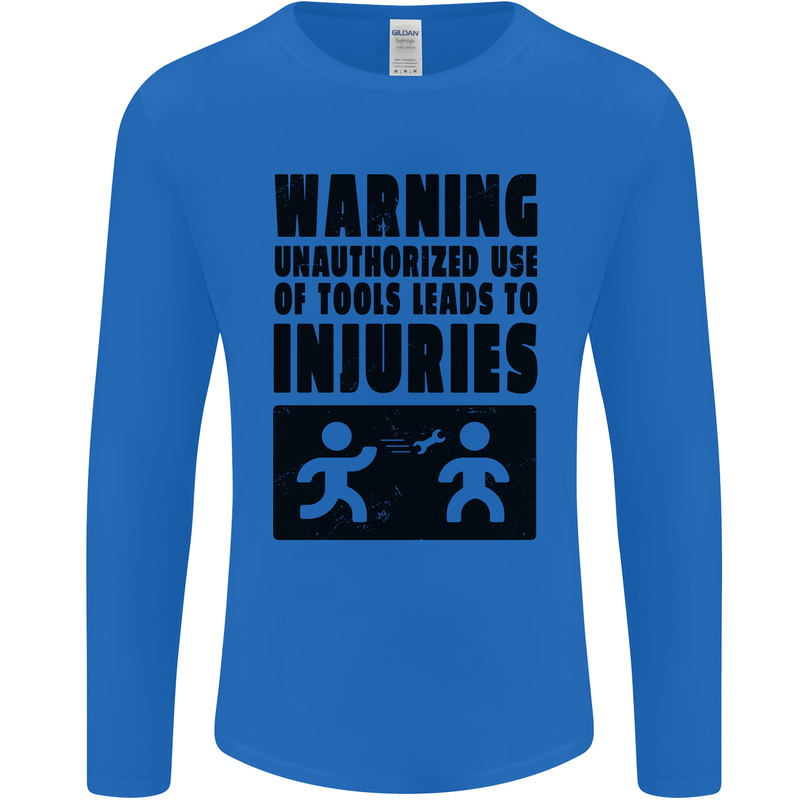 Warning Tools DIY Tradesman Carpenter Mens Long Sleeve T-Shirt Royal Blue