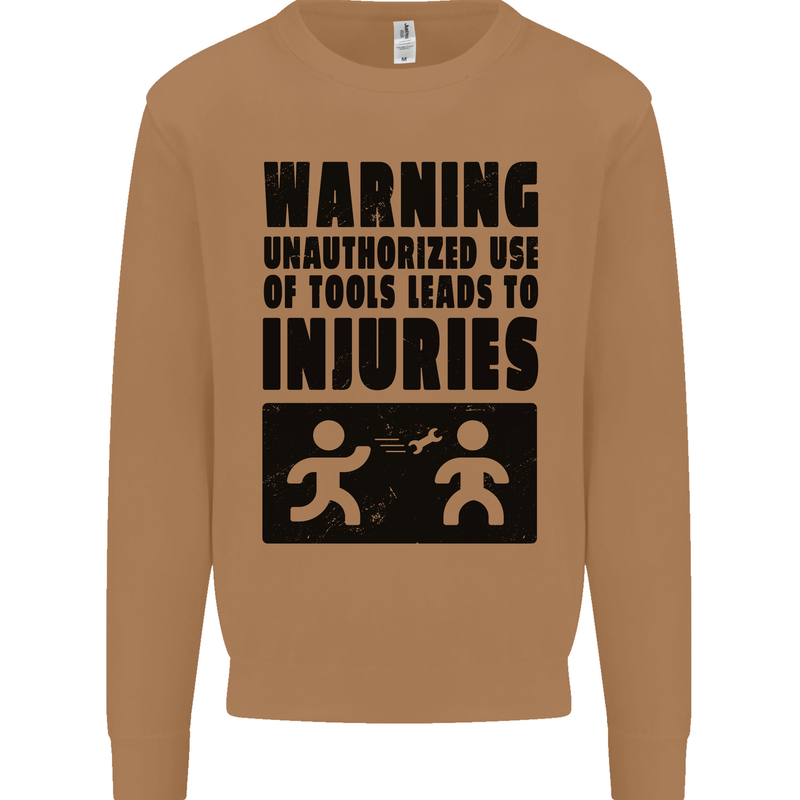 Warning Tools DIY Tradesman Carpenter Mens Sweatshirt Jumper Caramel Latte