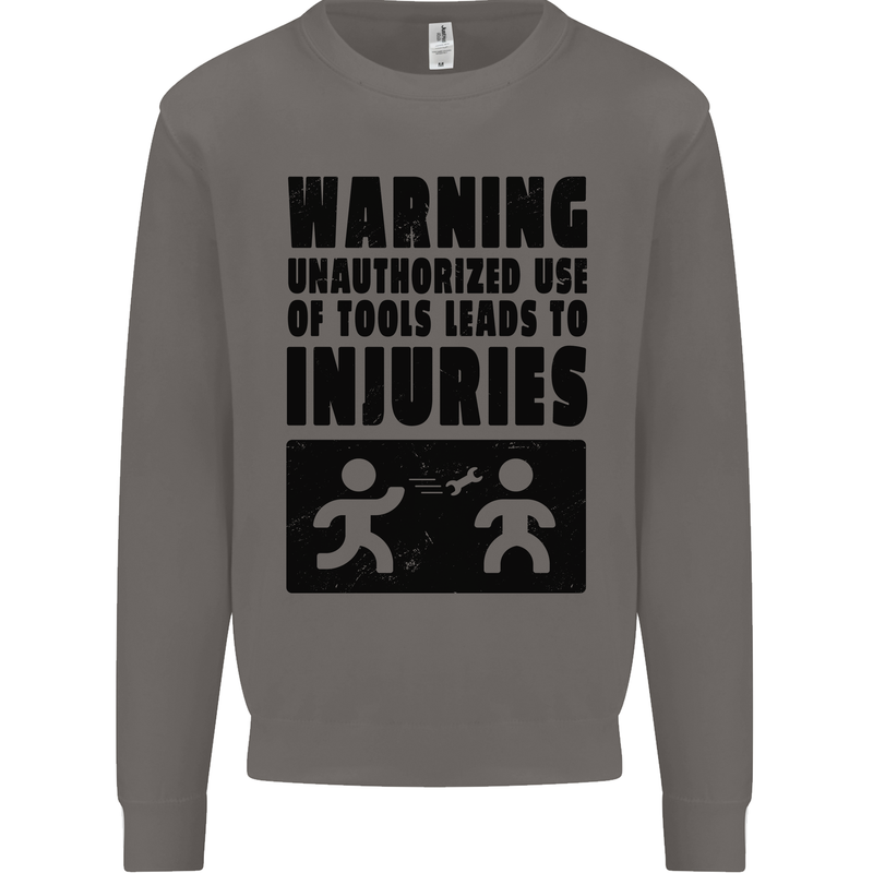 Warning Tools DIY Tradesman Carpenter Mens Sweatshirt Jumper Charcoal