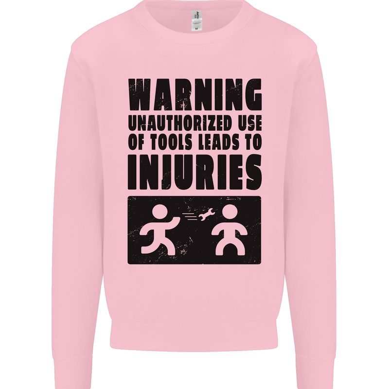 Warning Tools DIY Tradesman Carpenter Mens Sweatshirt Jumper Light Pink