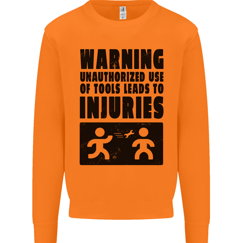 Warning Tools DIY Tradesman Carpenter Mens Sweatshirt Jumper Orange