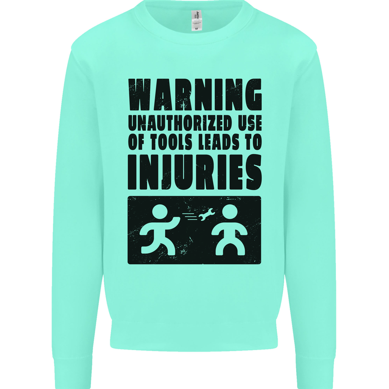 Warning Tools DIY Tradesman Carpenter Mens Sweatshirt Jumper Peppermint