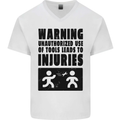 Warning Tools DIY Tradesman Carpenter Mens V-Neck Cotton T-Shirt White