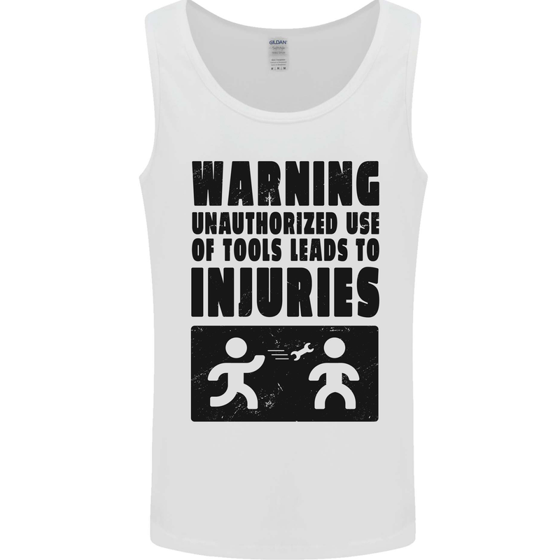 Warning Tools DIY Tradesman Carpenter Mens Vest Tank Top White