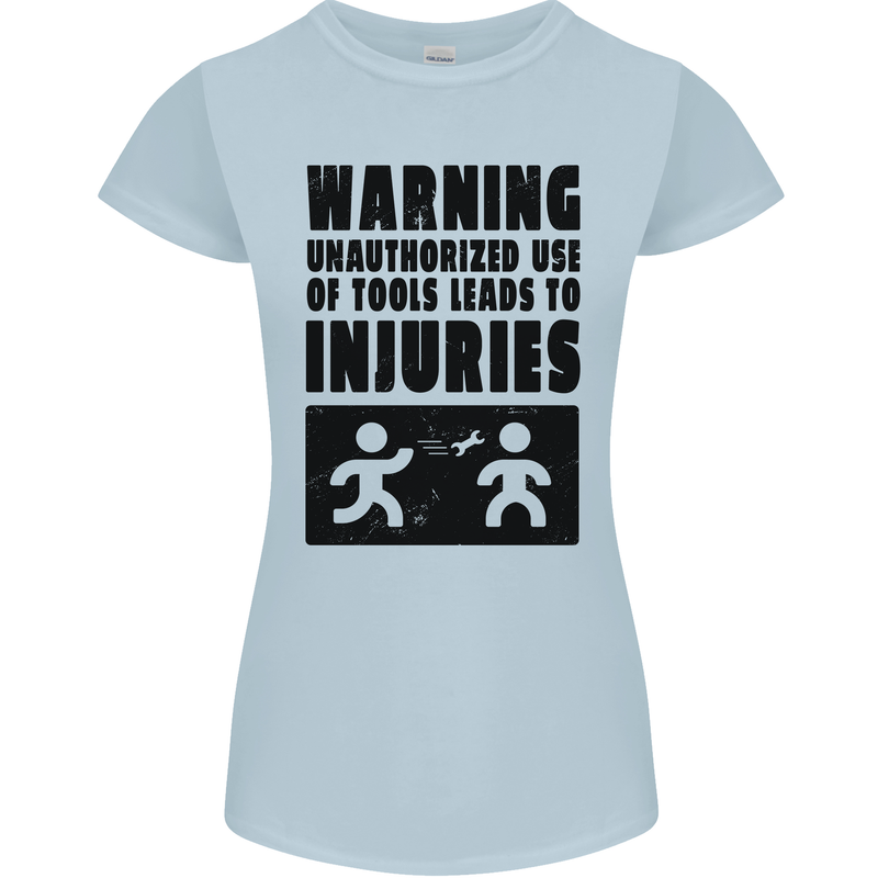 Warning Tools DIY Tradesman Carpenter Womens Petite Cut T-Shirt Light Blue