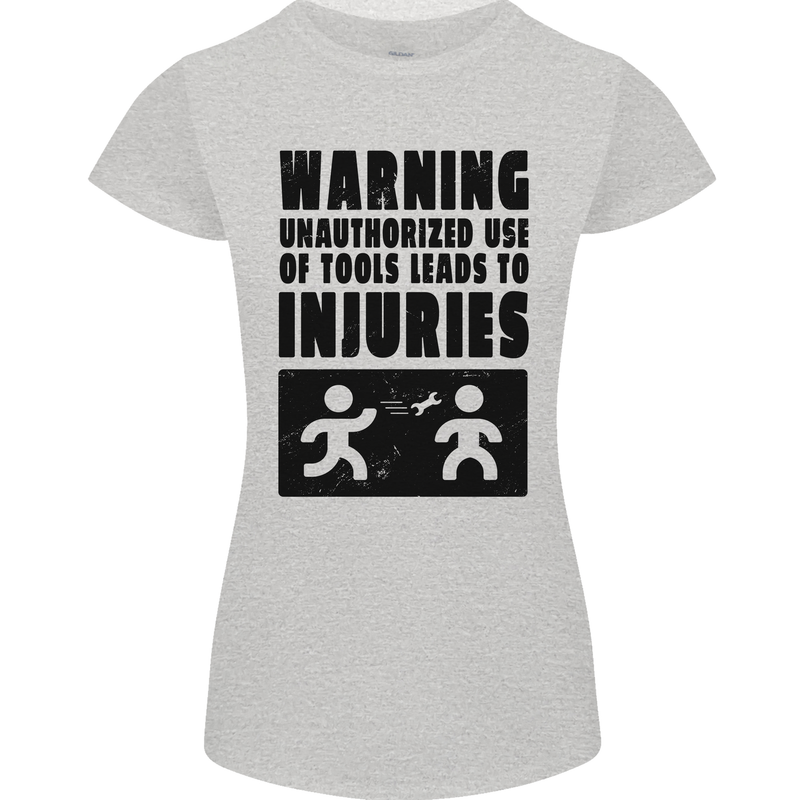 Warning Tools DIY Tradesman Carpenter Womens Petite Cut T-Shirt Sports Grey