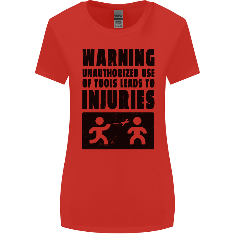 Warning Tools DIY Tradesman Carpenter Womens Wider Cut T-Shirt Red