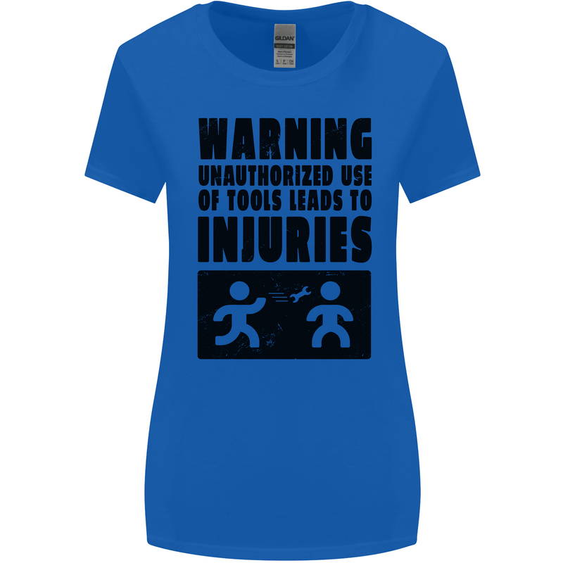 Warning Tools DIY Tradesman Carpenter Womens Wider Cut T-Shirt Royal Blue