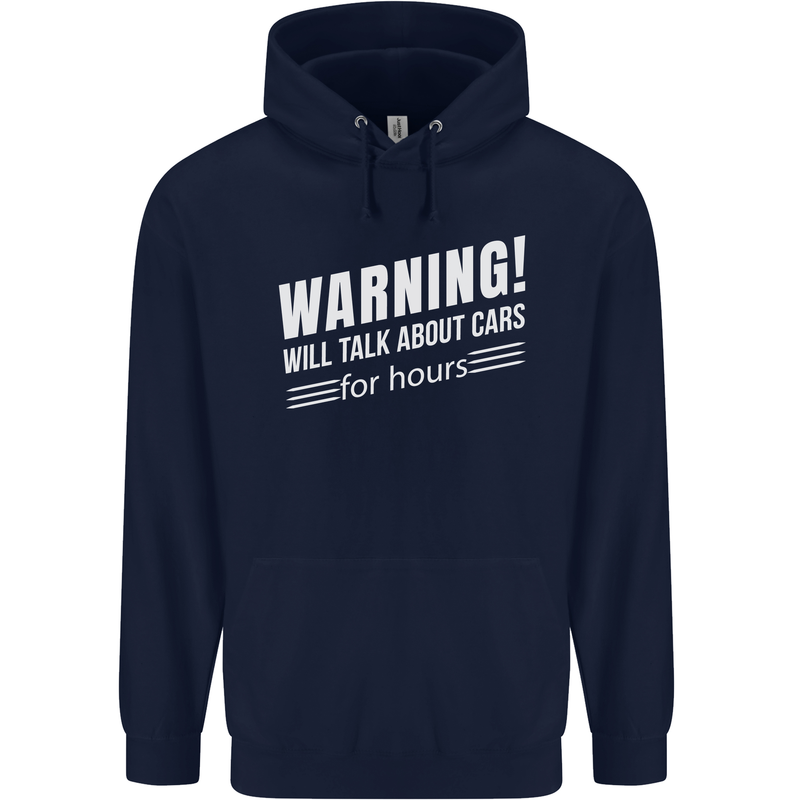 Warning Will Talk About Cars Funny Childrens Kids Hoodie Navy Blue