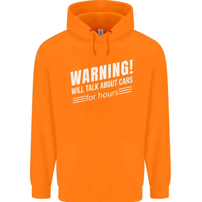 Warning Will Talk About Cars Funny Childrens Kids Hoodie Orange