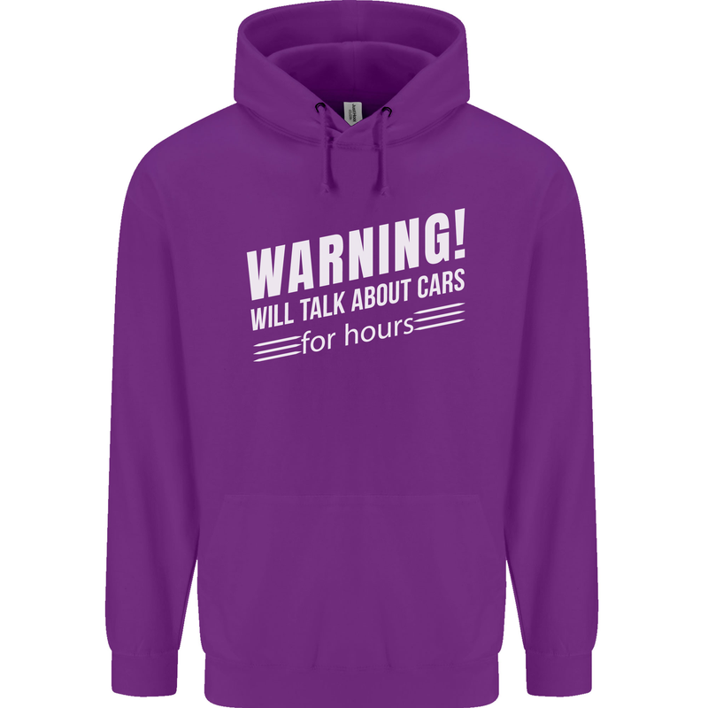 Warning Will Talk About Cars Funny Childrens Kids Hoodie Purple