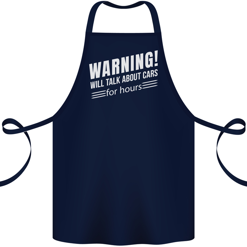 Warning Will Talk About Cars Funny Cotton Apron 100% Organic Navy Blue
