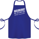 Warning Will Talk About Cars Funny Cotton Apron 100% Organic Royal Blue