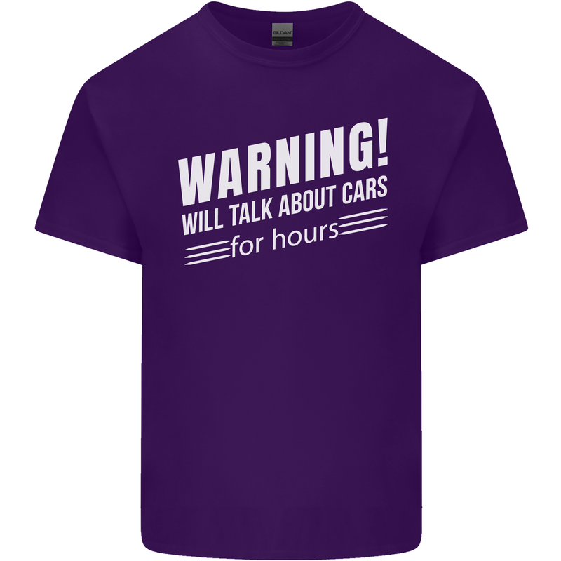 Warning Will Talk About Cars Funny Mens Cotton T-Shirt Tee Top Purple