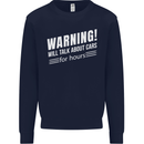 Warning Will Talk About Cars Funny Mens Sweatshirt Jumper Navy Blue