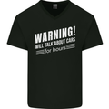 Warning Will Talk About Cars Funny Mens V-Neck Cotton T-Shirt Black