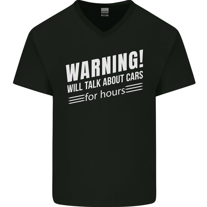 Warning Will Talk About Cars Funny Mens V-Neck Cotton T-Shirt Black