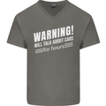 Warning Will Talk About Cars Funny Mens V-Neck Cotton T-Shirt Charcoal