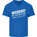 Warning Will Talk About Cars Funny Mens V-Neck Cotton T-Shirt Royal Blue