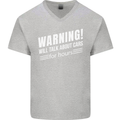 Warning Will Talk About Cars Funny Mens V-Neck Cotton T-Shirt Sports Grey