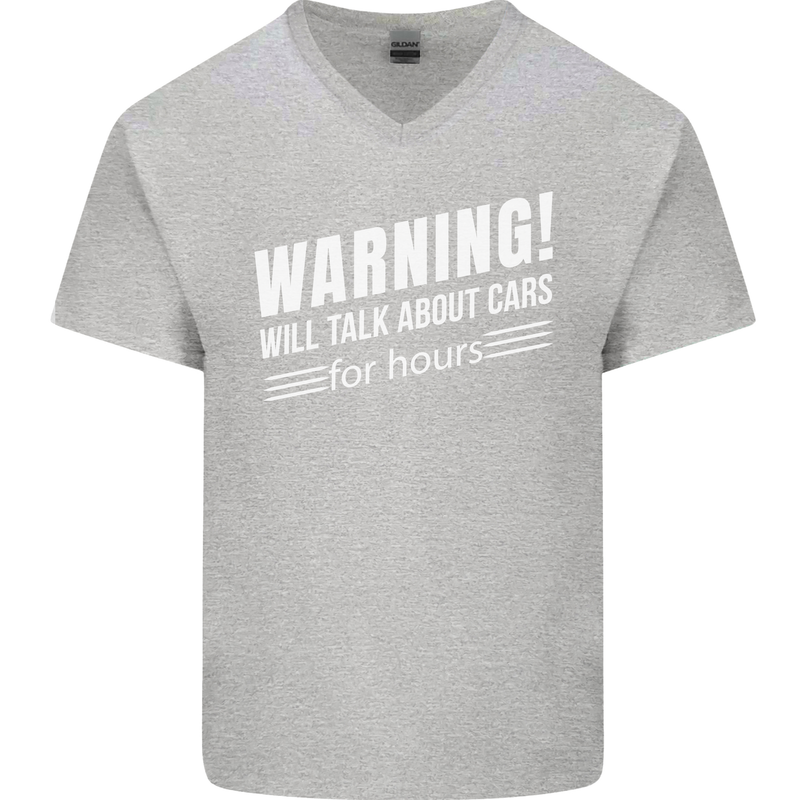 Warning Will Talk About Cars Funny Mens V-Neck Cotton T-Shirt Sports Grey