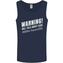 Warning Will Talk About Cars Funny Mens Vest Tank Top Navy Blue