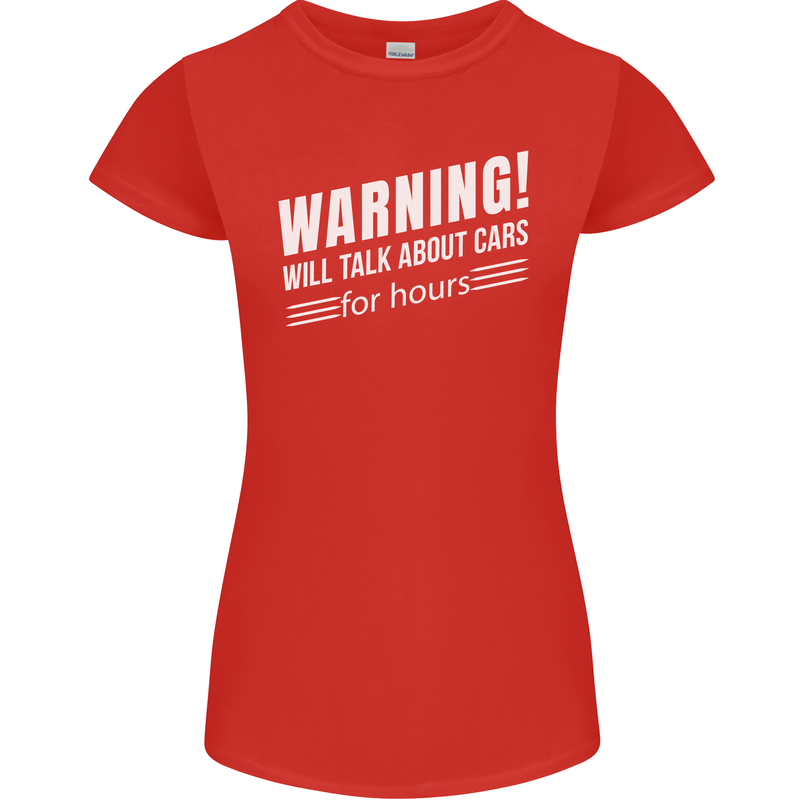 Warning Will Talk About Cars Funny Womens Petite Cut T-Shirt Red