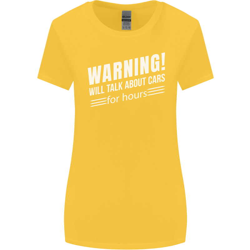 Warning Will Talk About Cars Funny Womens Wider Cut T-Shirt Yellow