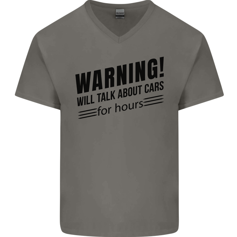 Warning Will Talk About Cars Mens V-Neck Cotton T-Shirt Charcoal