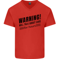 Warning Will Talk About Cars Mens V-Neck Cotton T-Shirt Red