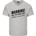 Warning Will Talk About Cars Mens V-Neck Cotton T-Shirt Sports Grey