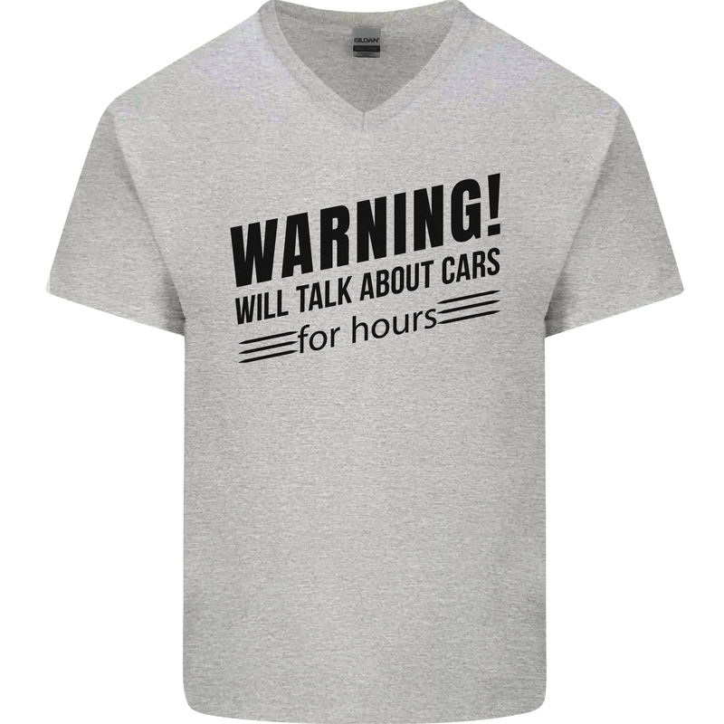 Warning Will Talk About Cars Mens V-Neck Cotton T-Shirt Sports Grey