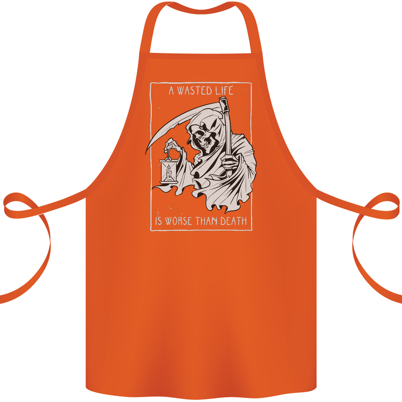 Wasted Life Grim Reaper Gothic Biker Skull Cotton Apron 100% Organic Orange