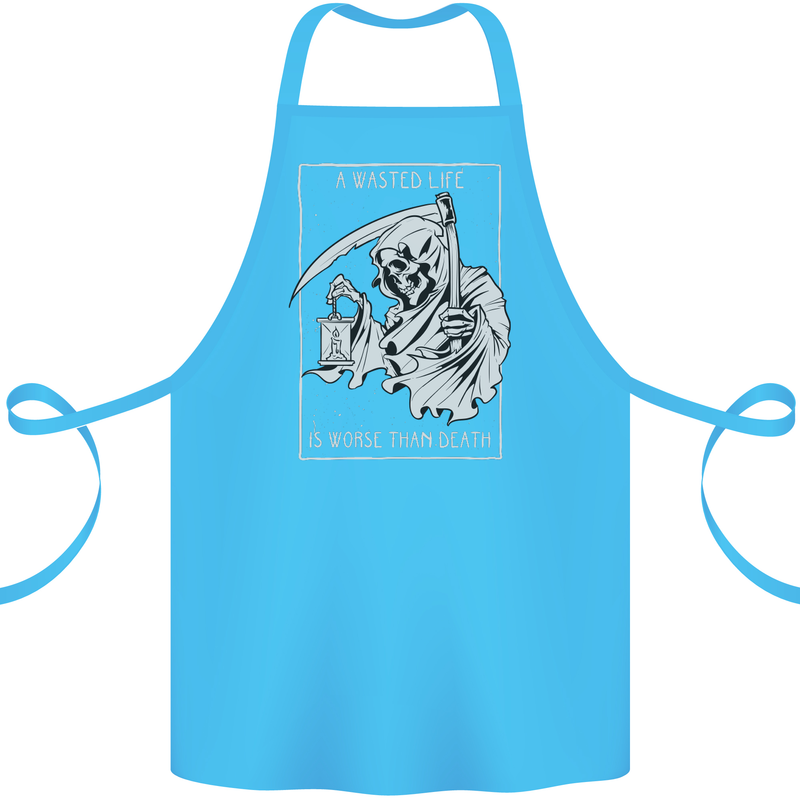 Wasted Life Grim Reaper Gothic Biker Skull Cotton Apron 100% Organic Turquoise