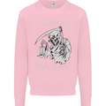 Wasted Life Grim Reaper Gothic Biker Skull Kids Sweatshirt Jumper Light Pink