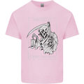 Wasted Life Grim Reaper Gothic Biker Skull Kids T-Shirt Childrens Light Pink