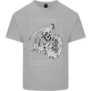 Wasted Life Grim Reaper Gothic Biker Skull Kids T-Shirt Childrens Sports Grey