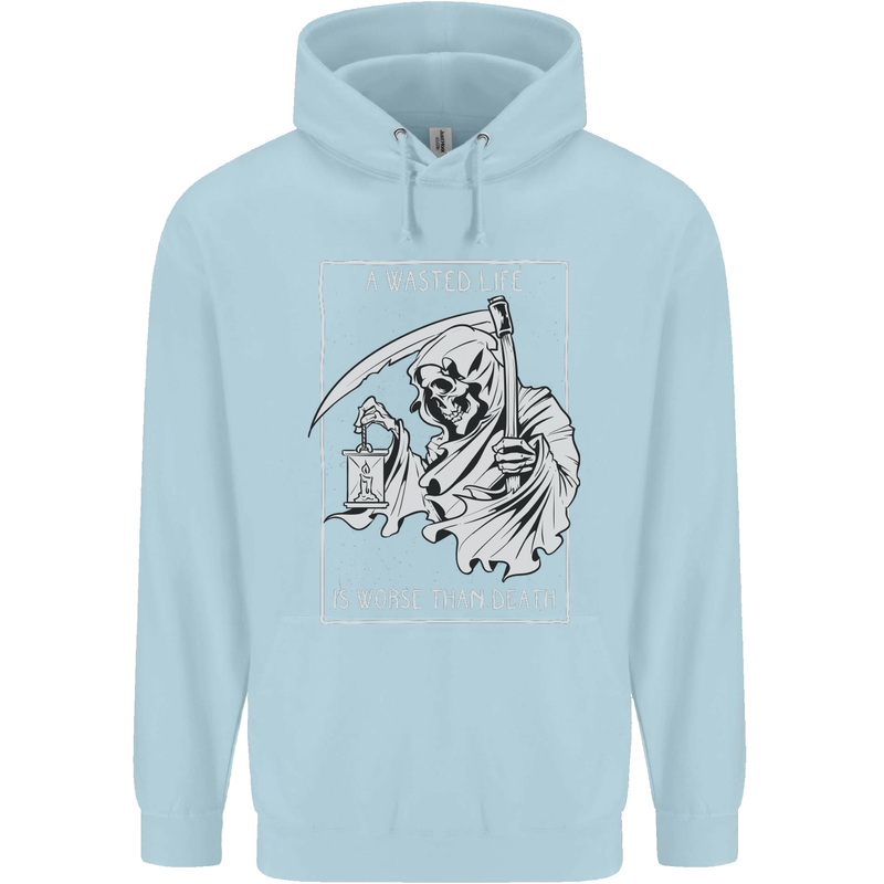 Wasted Life Grim Reaper Gothic Biker Skull Mens 80% Cotton Hoodie Light Blue