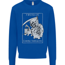 Wasted Life Grim Reaper Gothic Biker Skull Mens Sweatshirt Jumper Royal Blue
