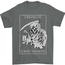 Wasted Life Grim Reaper Gothic Biker Skull Mens T-Shirt Cotton Gildan Charcoal